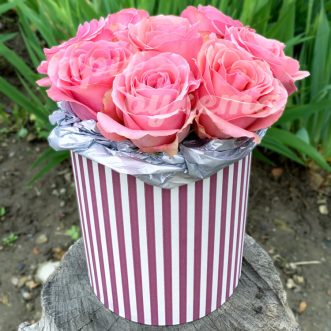 9 нежно розовых роз в коробке